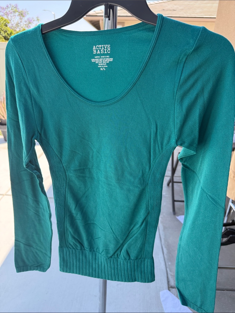 Active Basic Women's Teal Scoop Neck Long-Sleeve Top